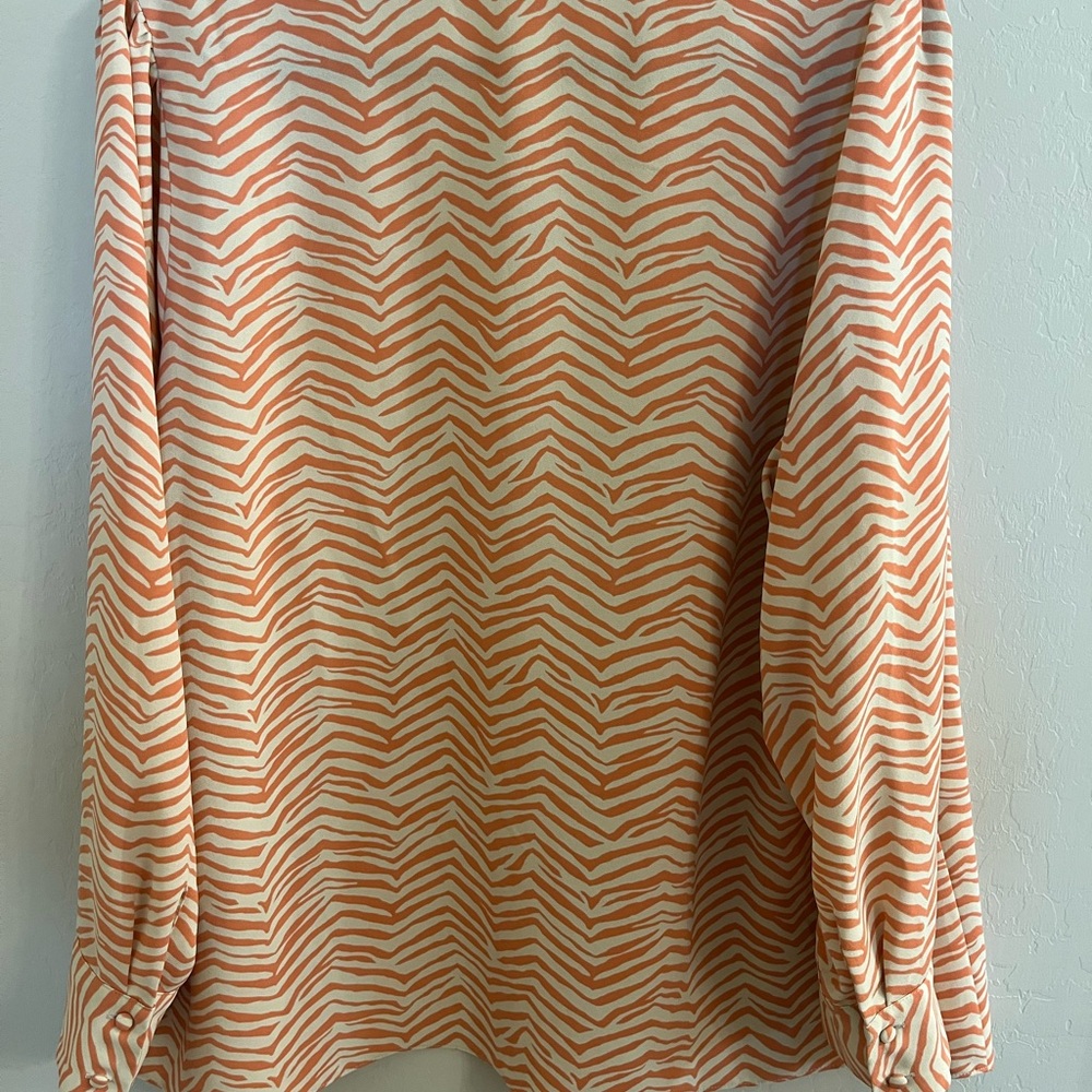 Alfani Orange and White Button Down Blouse with Notched Collar - Picture 9 of 11